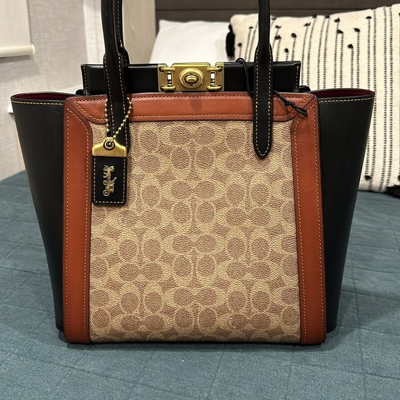 NWT COACH 1941 Troupe Tote In Signature Canvas - Black/Rust - Picture 9 of 17